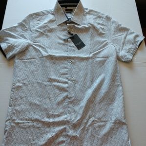 Men's Short Sleeve Modern Fit Printed White Shirt